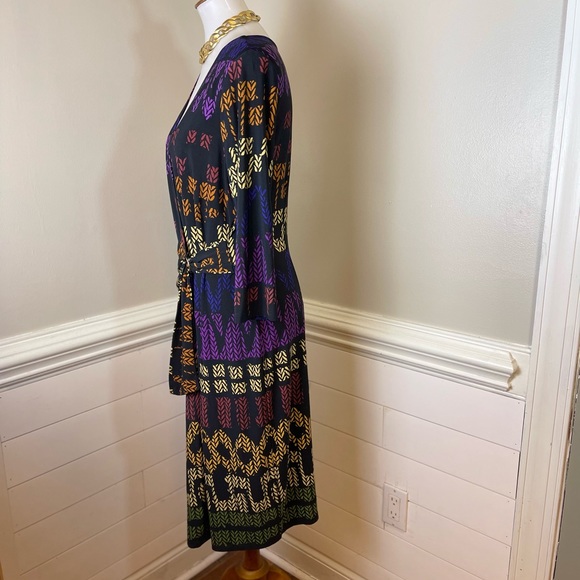 Lennie for Nina Leonard Abstract Print Faux Wrap Dress L FREE SHIP - Picture 2 of 4